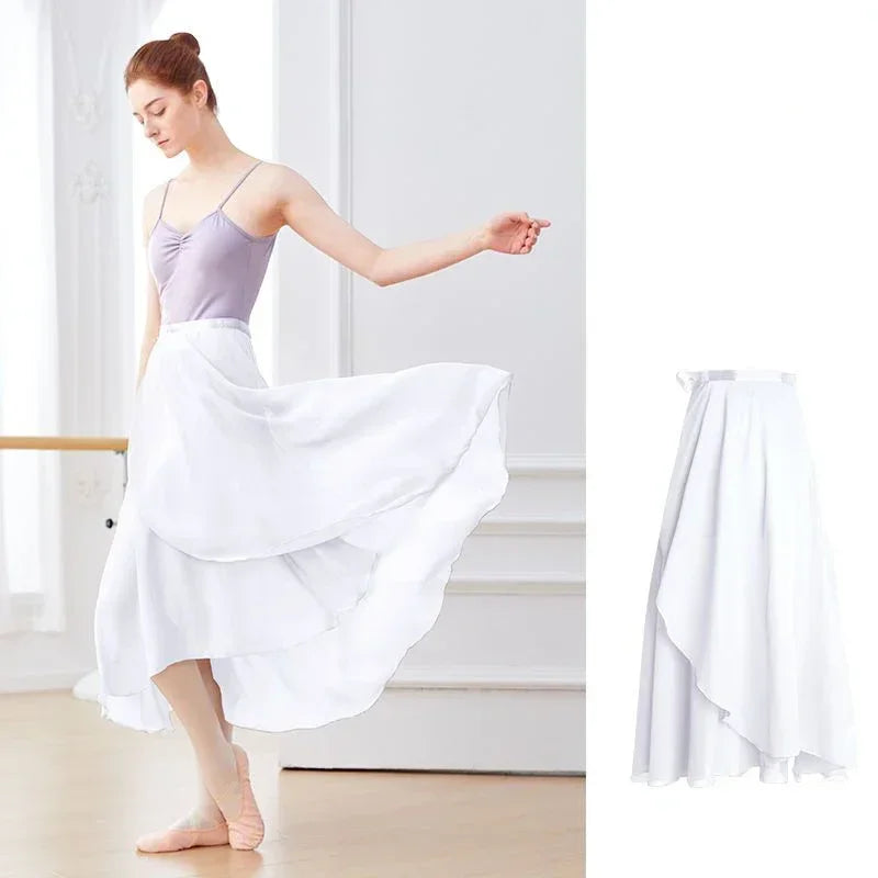Long Chiffon Ballet Wrap Skirt with Tie Waist for Dance Practice
