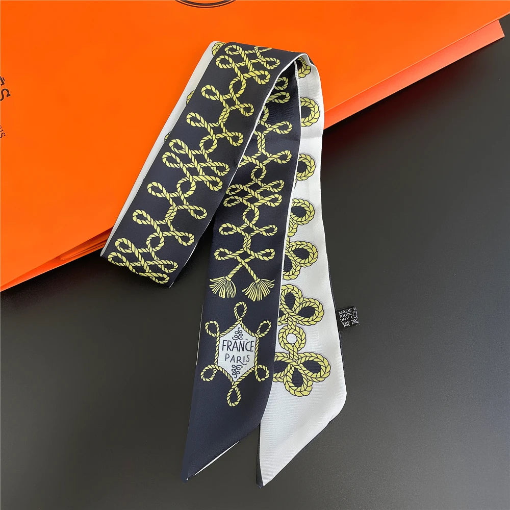 Horse Motif Skinny Scarf with Decorative Printed Patterns