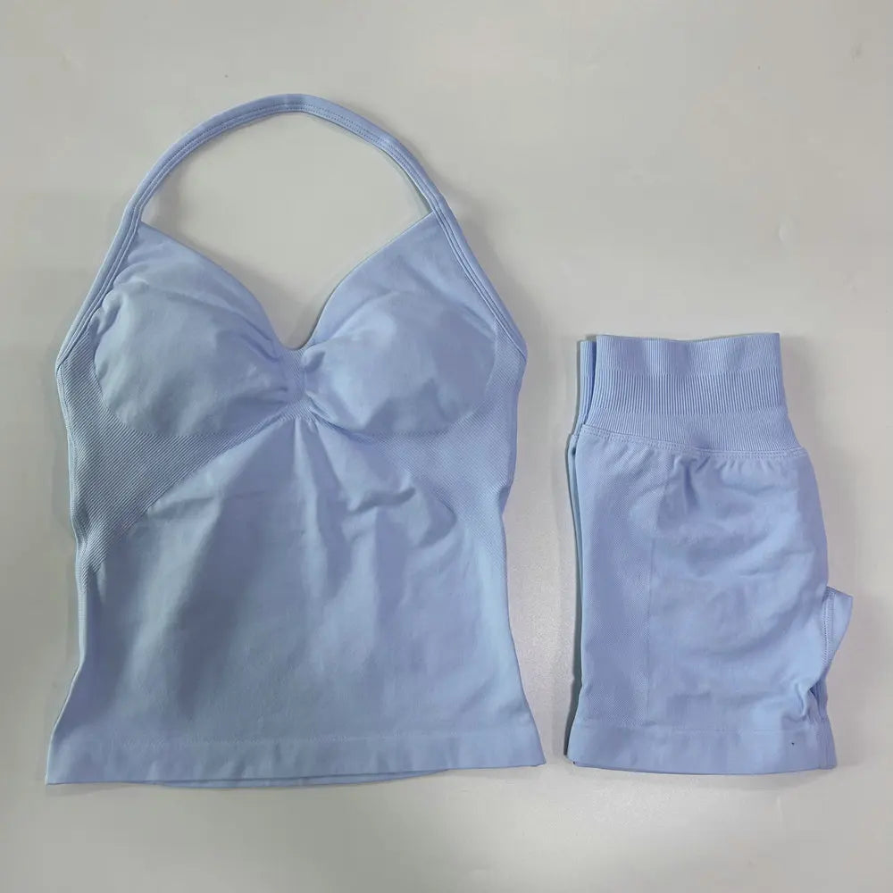 Women's Halter Tank And Shorts Yoga Set For Workout Outfits