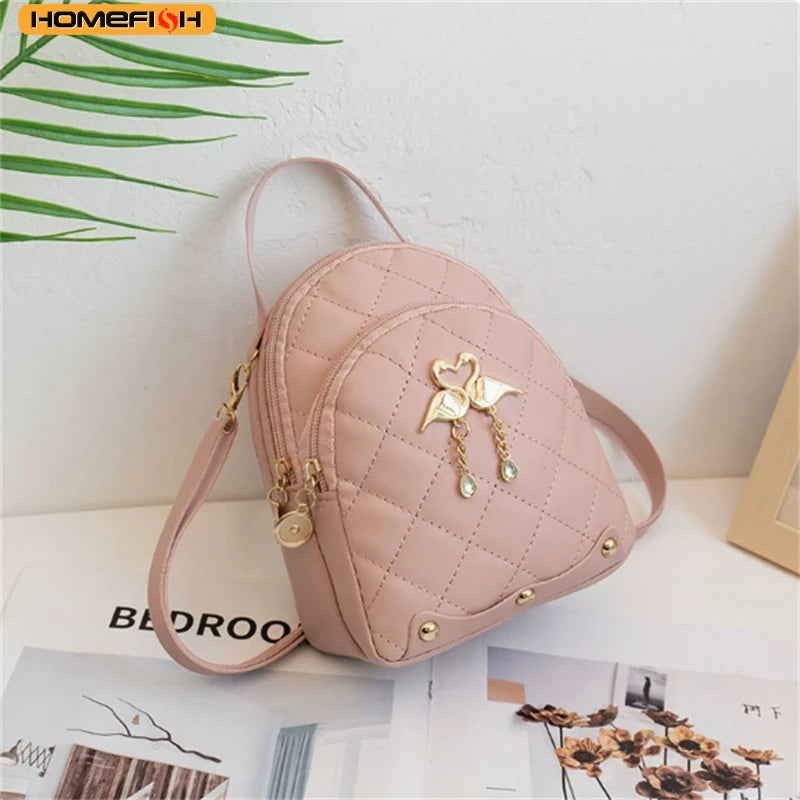 Women's Quilted Mini Backpack with Bow Detail and Top Carry Handle