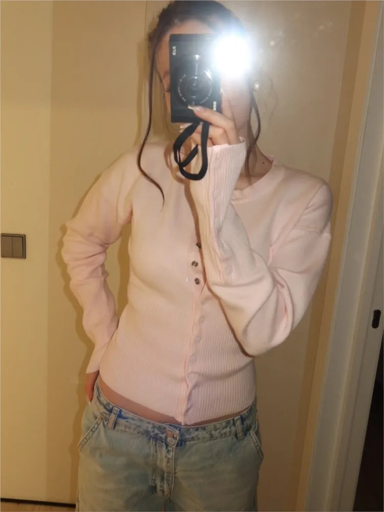 Women's Crew Neck Button Front Cardigan Casual Knit Layer