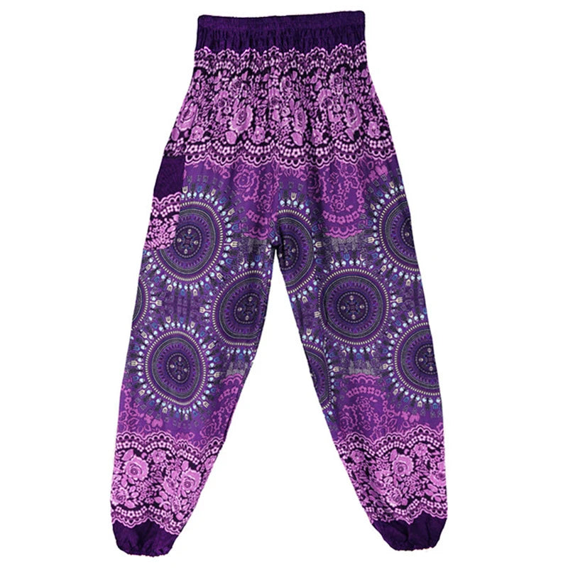 Women's Printed Rayon Harem Pants with High Waist and Gathered Ankles