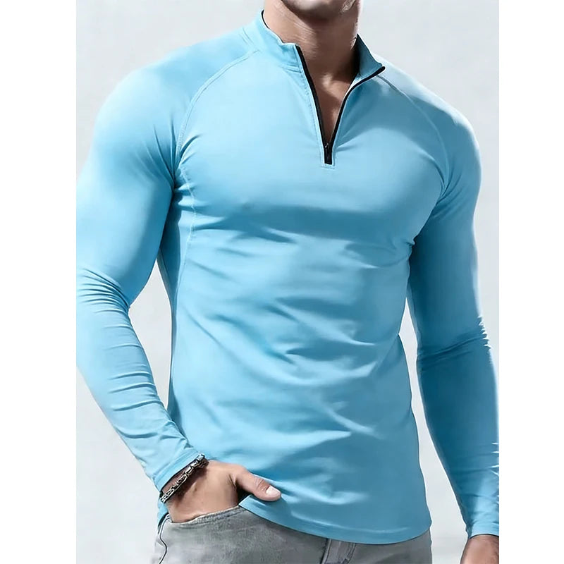 Men's Fitted Long-Sleeve Stretch Polo Shirt