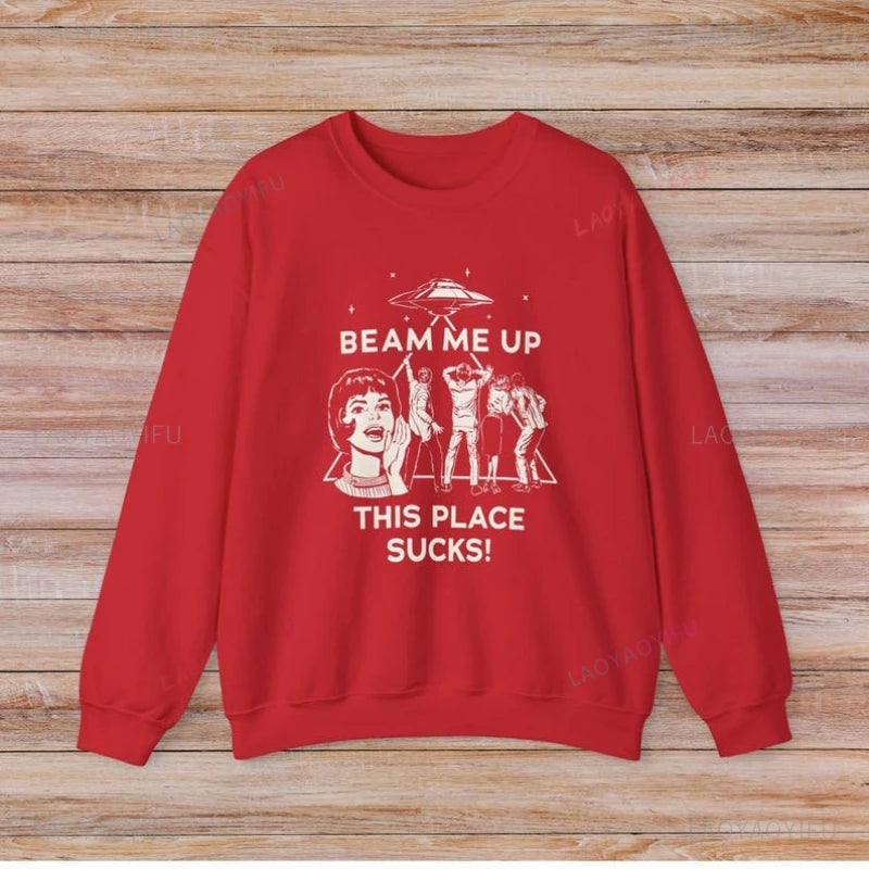 UFO Graphic Long Sleeve Pullover Casual Sweatshirt for Layering