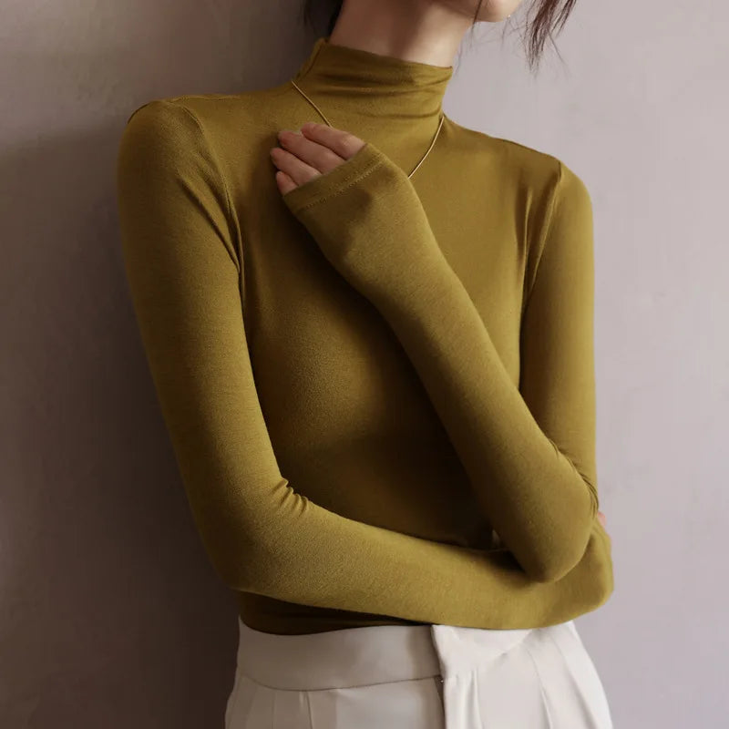 Women's Mock Neck Fitted Long Sleeve Sweater Casual Knit Layer