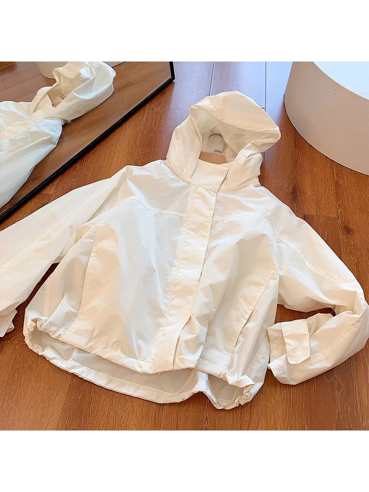 Women's Hooded Zip Front Drawstring Hem Jacket for Layered Outfits