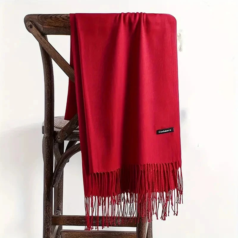 Solid Long Fringed Scarf for Wrap and Neck Styling
