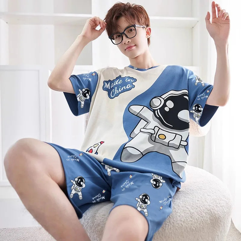 Men's Graphic Short Sleeve Top and Shorts Lounge Pajama Set