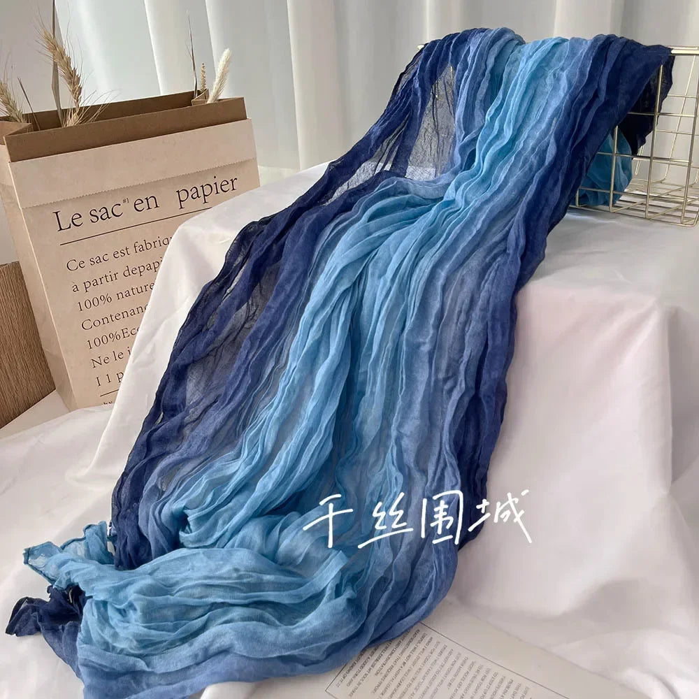 Gradient Crinkled Long Scarf with Rectangular Wrap Shape