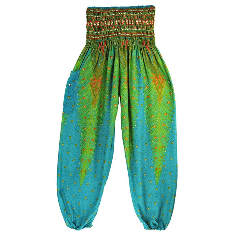 Women's Printed Rayon Harem Pants with High Waist and Gathered Ankles