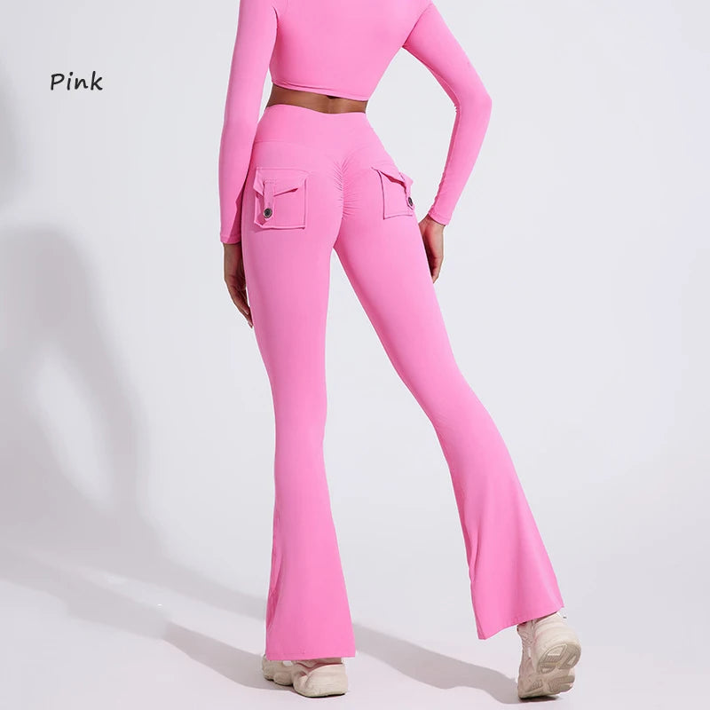 Women's Back Pocket Flared Leggings For Workout Outfits