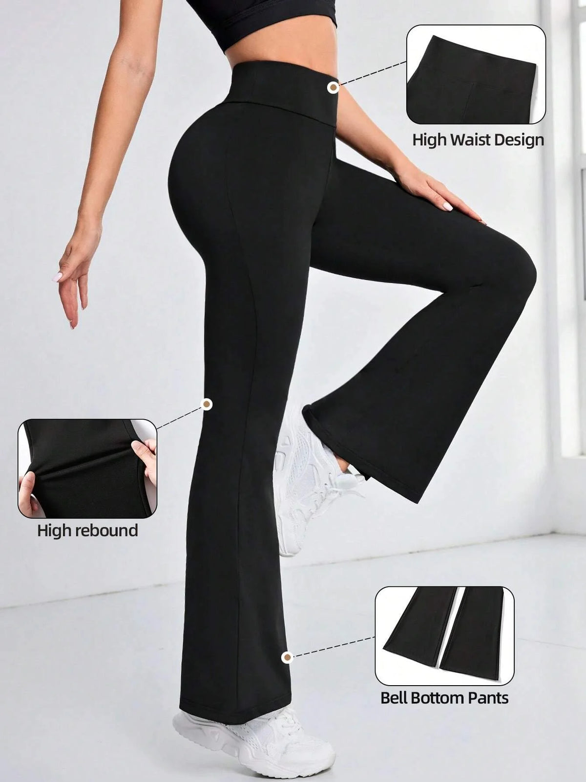 Women's High Waist Polyester Flared Workout Pants with Fitted Upper Legs