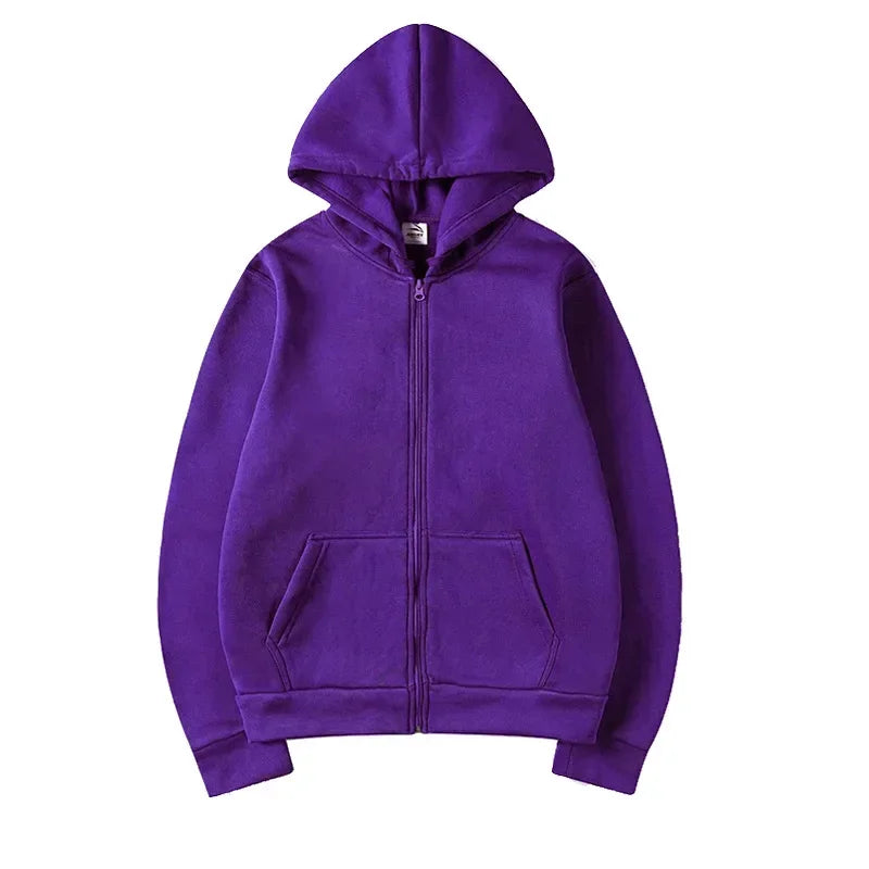 Long Sleeve Full Zip Casual Hooded Sweatshirt for Layering