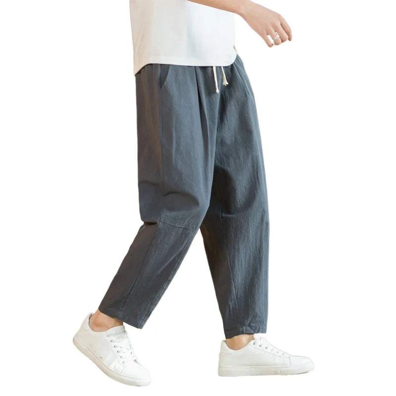 Men's Relaxed Cotton Drawstring Pants with Ankle-Length Harem Silhouette