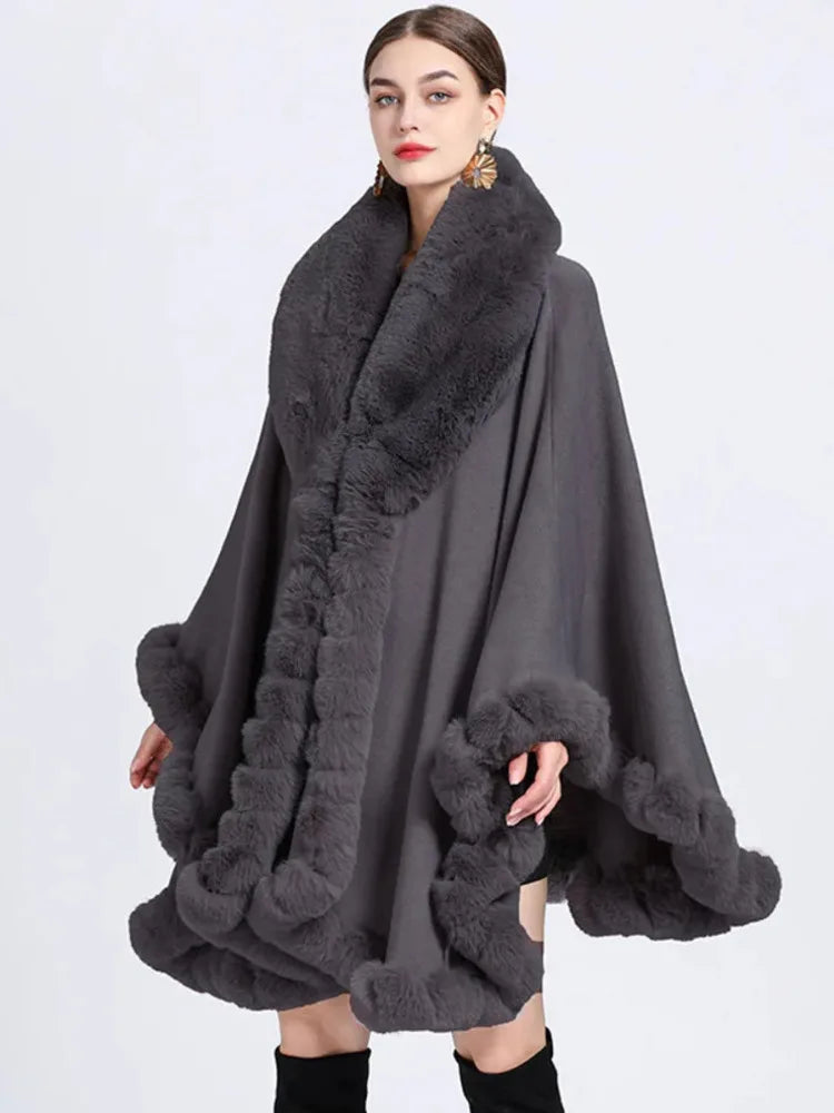 Plush Trim Open Front Cape for Layering over Outfits