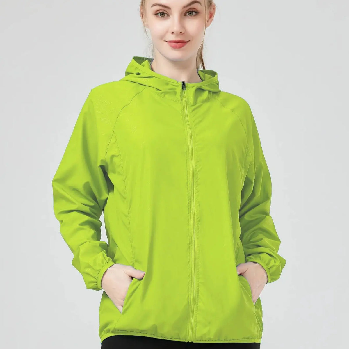Hooded Long Sleeve Full Zip Outdoor Hiking Jacket with Pockets