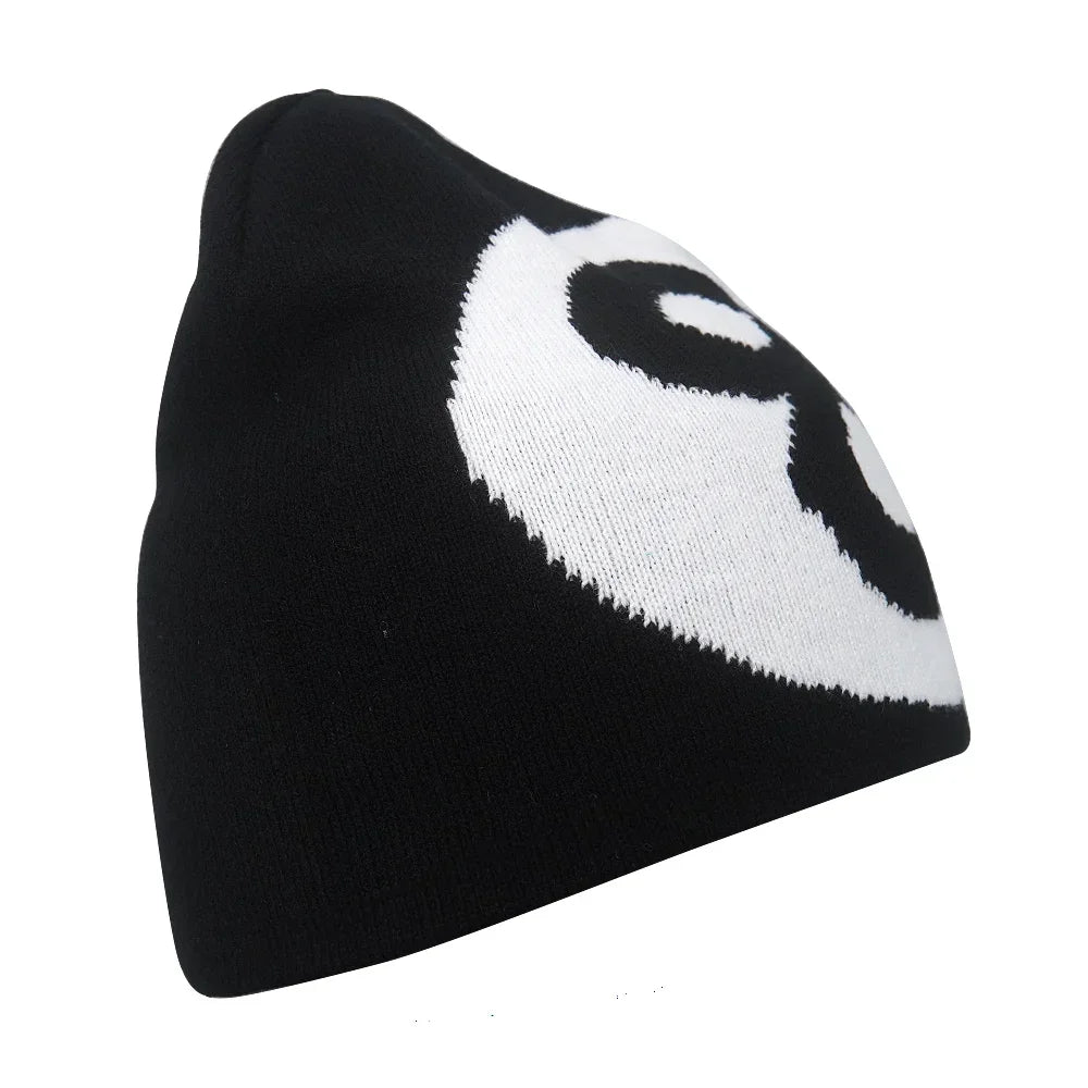 Graphic Knit Beanie with Letter and Pattern Style Options