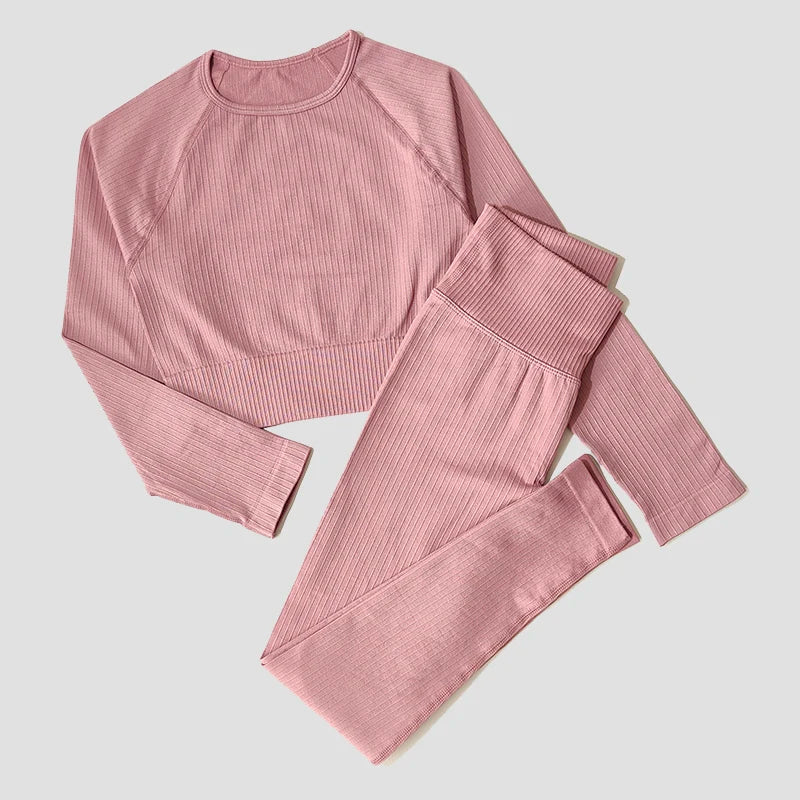 Women's Long Sleeve Crop Top And Leggings Yoga Set