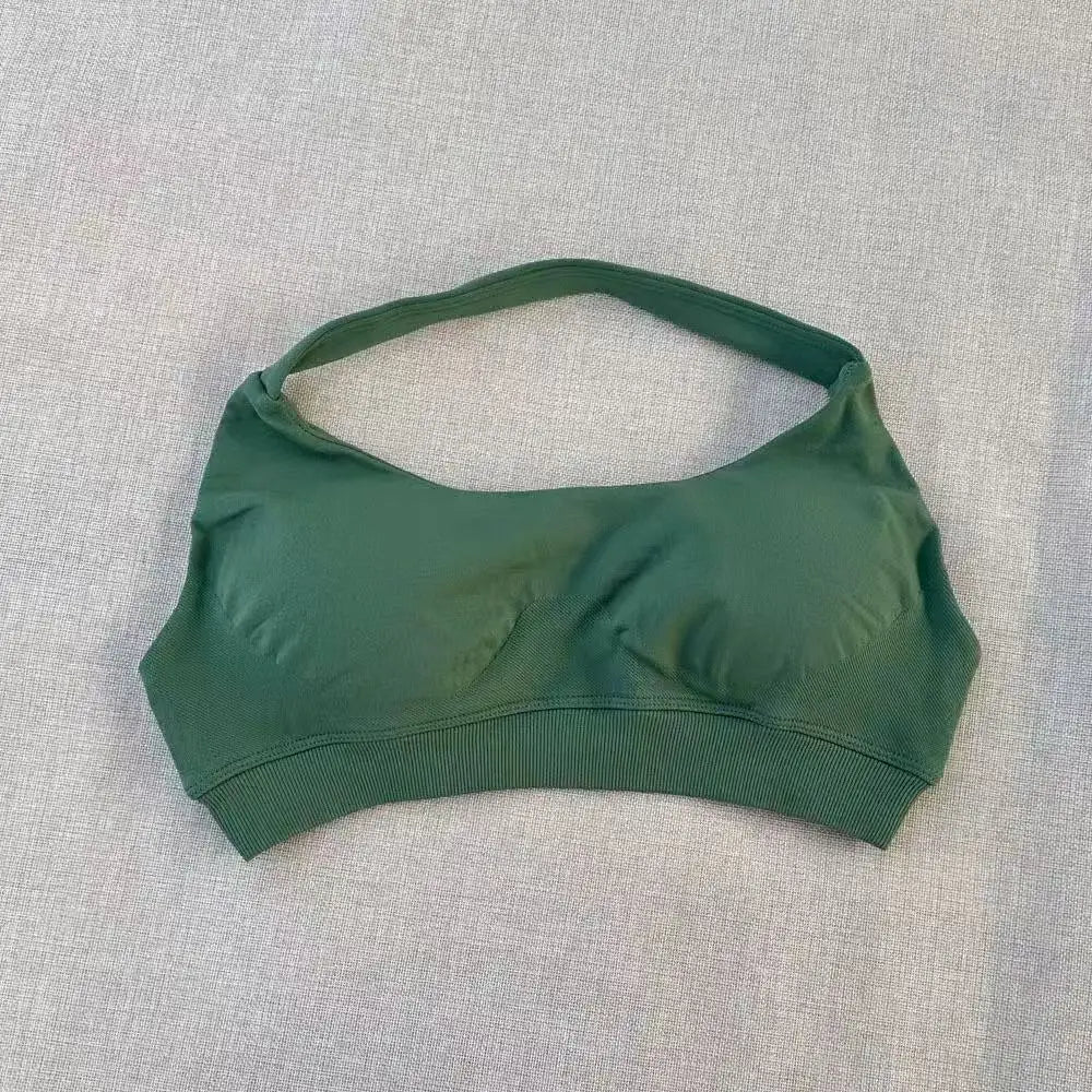 Women's Ruched Halter Neck Sports Bra