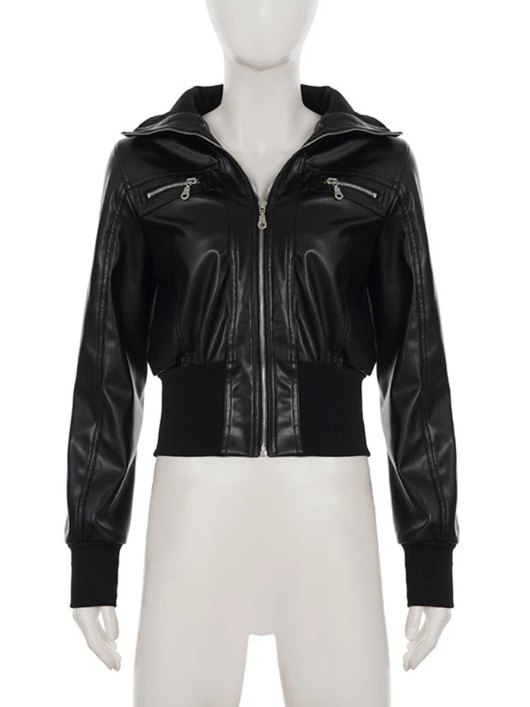 Women's Cropped Zip Front Biker Jacket for Layered Outfits