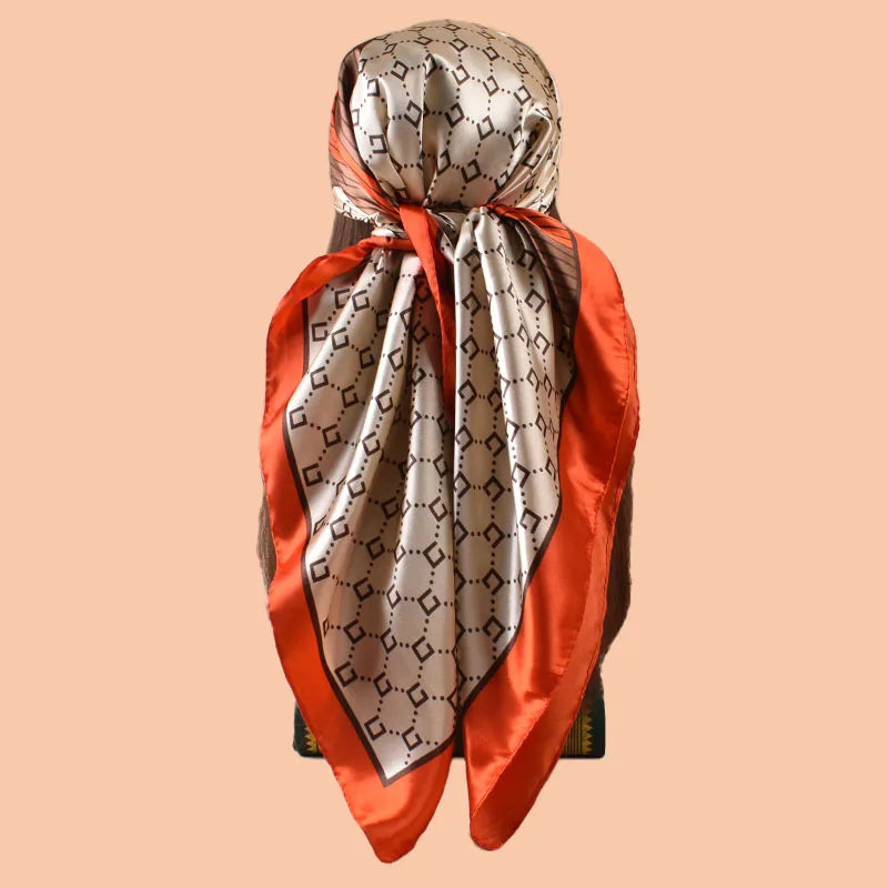 Geometric Print Square Scarf with Repeating Pattern Design