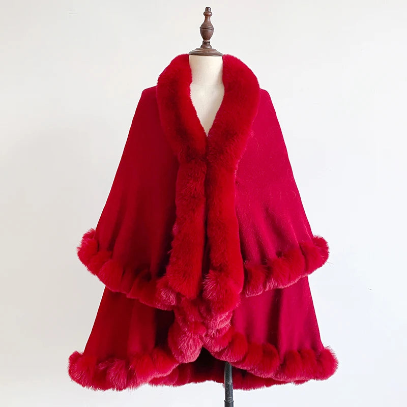 Plush Trim Open Front Cape for Layering over Outfits