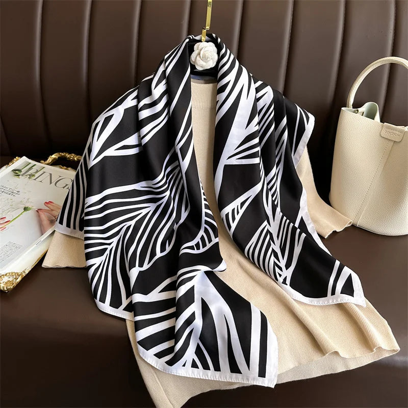 Printed Large Square Scarf with Decorative Border Designs