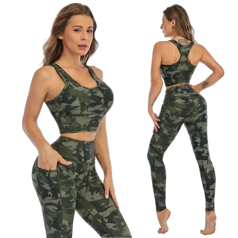 Women's Camouflage Sports Bra and Leggings Workout Set