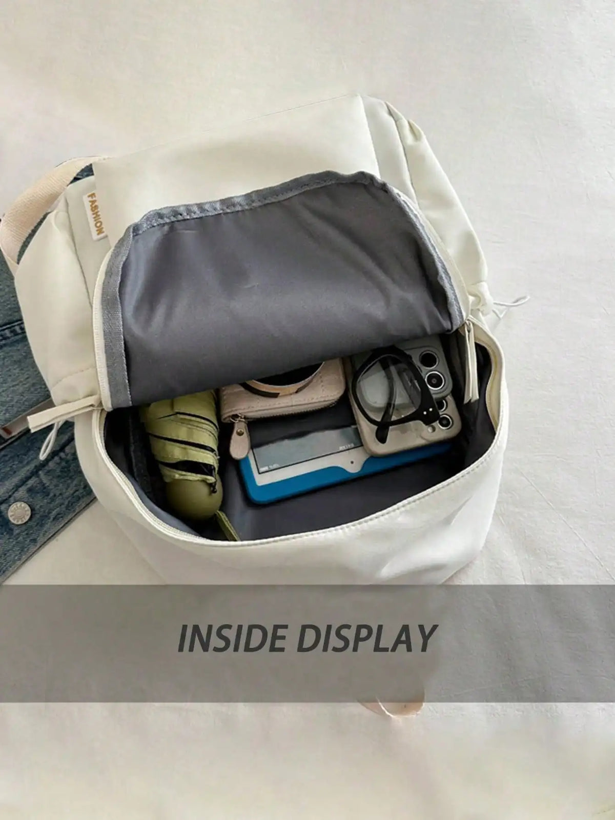 Solid Colour Student Backpack with Front Zipper Pocket and Top Handle
