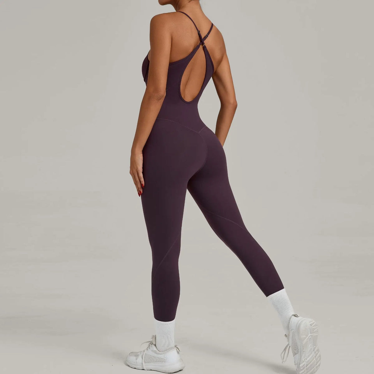 Women's Cross Back Workout Jumpsuit with Thin Straps and Fitted Long Legs