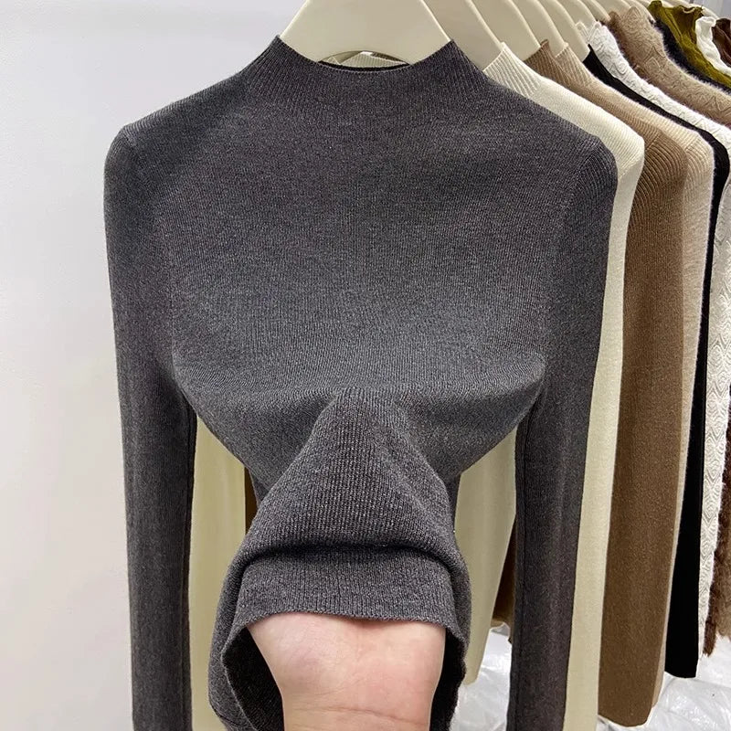 Women's Mock Neck Fitted Long Sleeve Sweater Casual Knit Layer