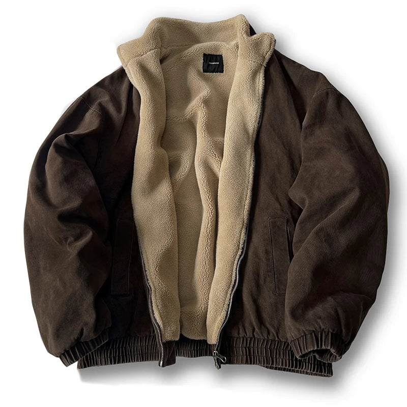 Men's Fleece Look Lined Zip Front Bomber Jacket