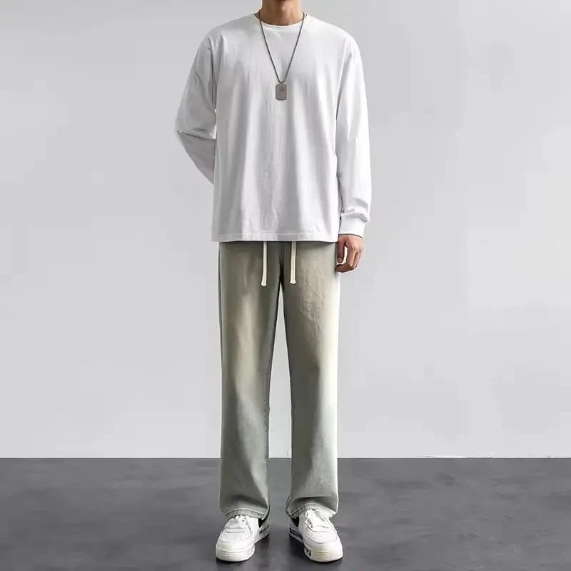 Men's Loose Straight-Leg Elastic-Waist Full-Length Jeans