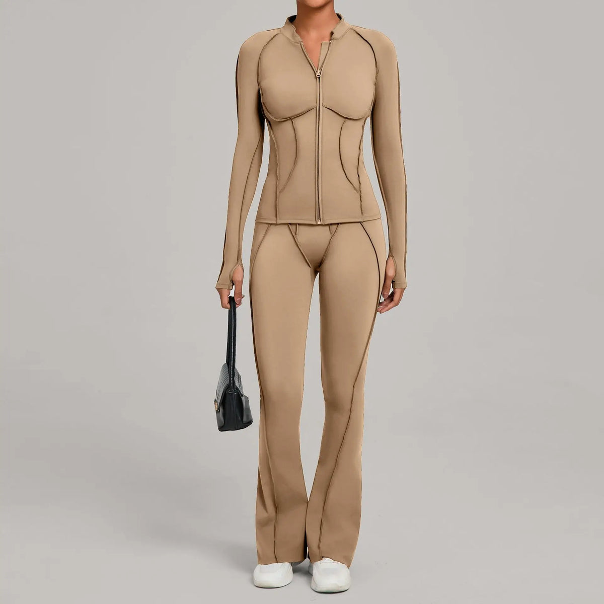 Women's Contrast Seam Bra And Leggings Yoga Set