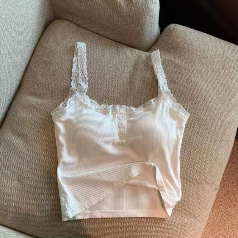 Women's Padded Knit Camisole with Lace Trim and a Fitted Shape