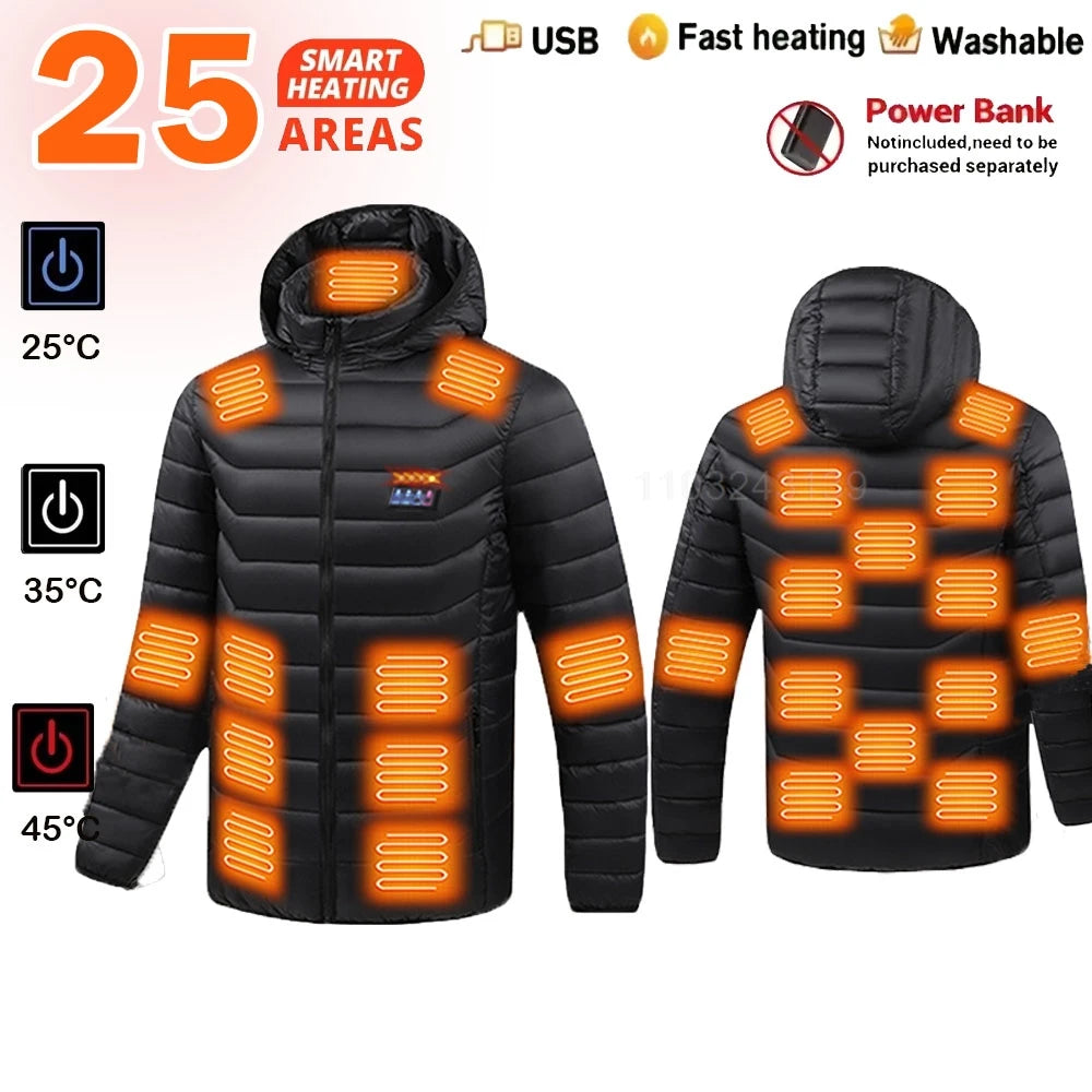 USB Heated Hooded Full Zip Long Sleeve Outdoor Jacket