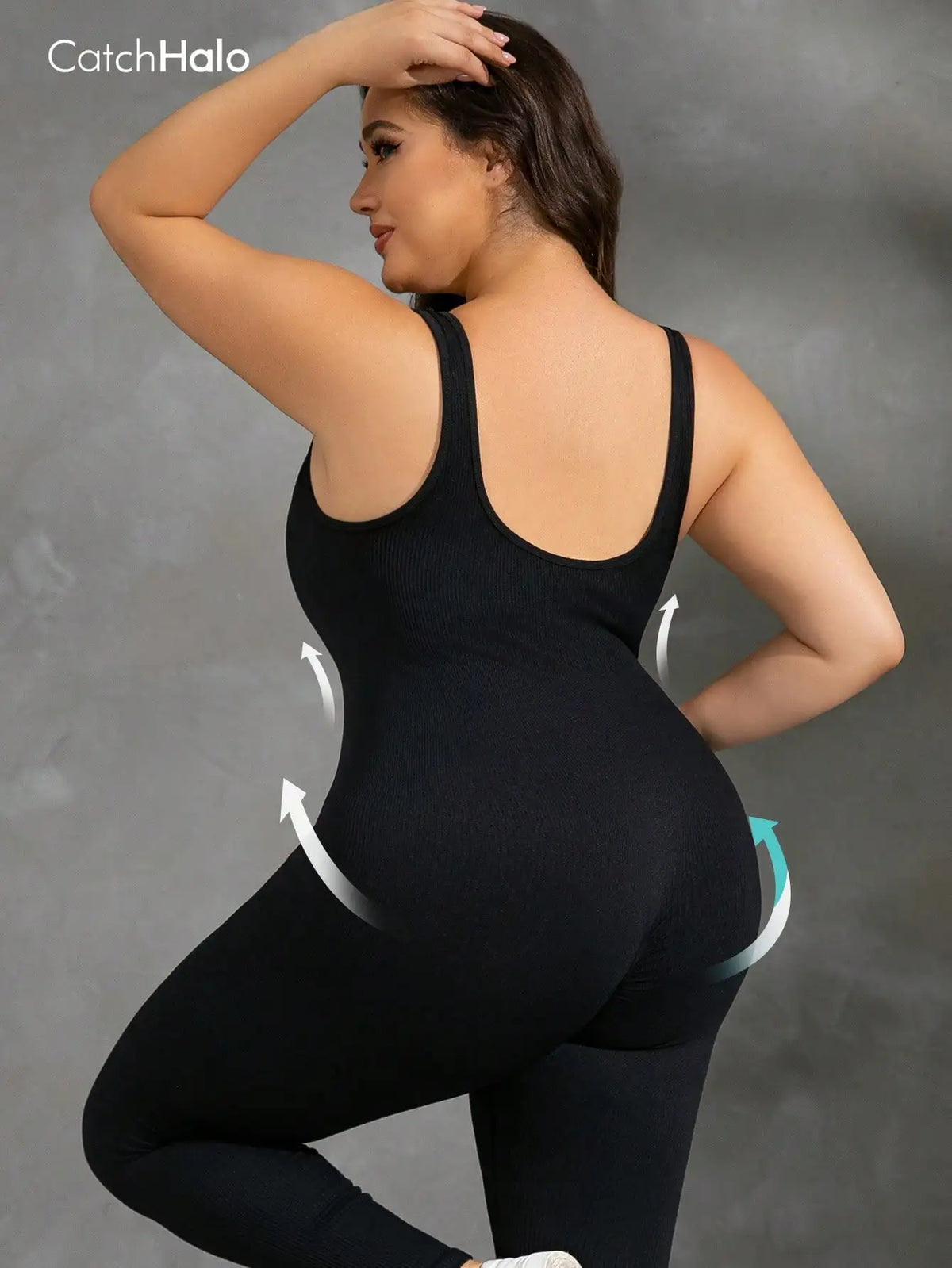 Women's Plus Size Nylon Blend Sleeveless Workout Jumpsuit with Open Back