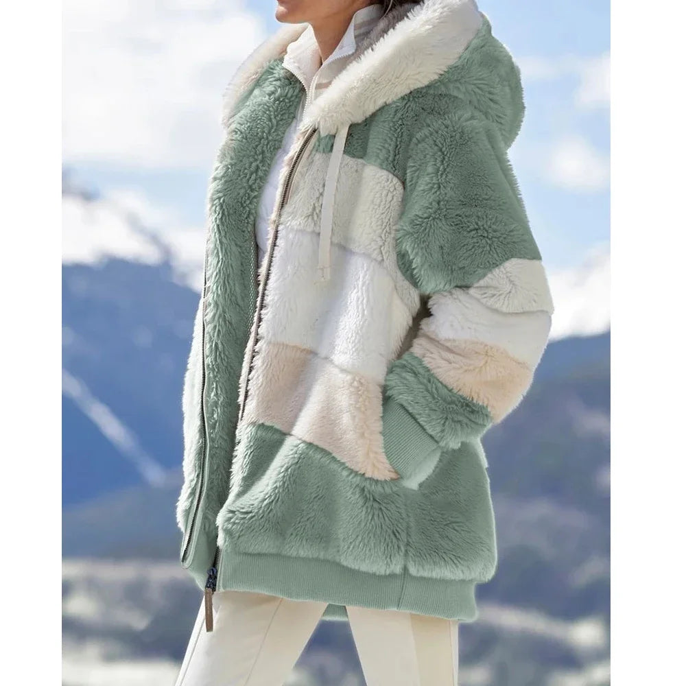Women’s Hooded Zip-Front Patchwork Jacket