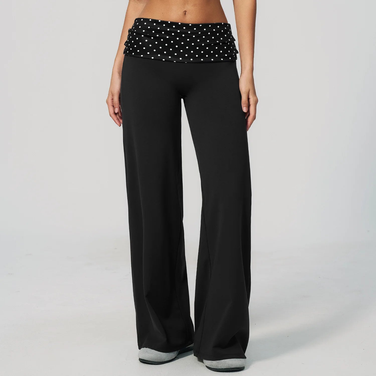 Women's Patterned Waist Wide Leg Workout Pants with Striped and Dotted Options