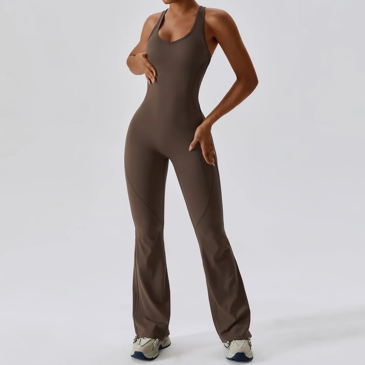 Women's Cross Strap Nylon Blend Workout Jumpsuit with Back Cutout and Long Legs