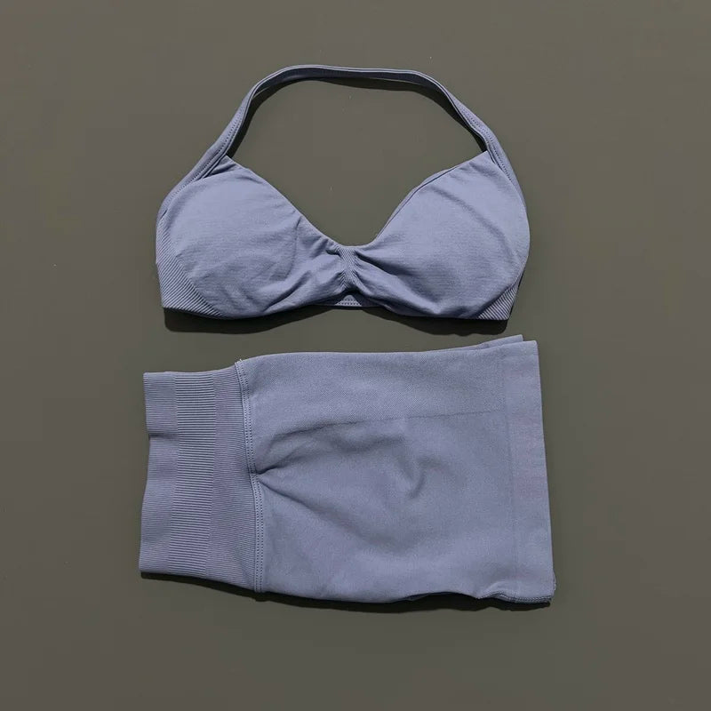 Women's Twist Front Bra And Shorts Yoga Set