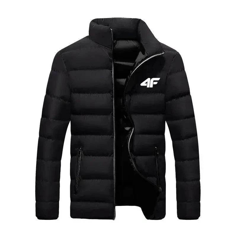 Men's Quilted Stand Collar Zip Front Jacket