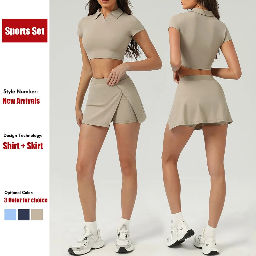 Women's Crop Top and Skort Workout Set