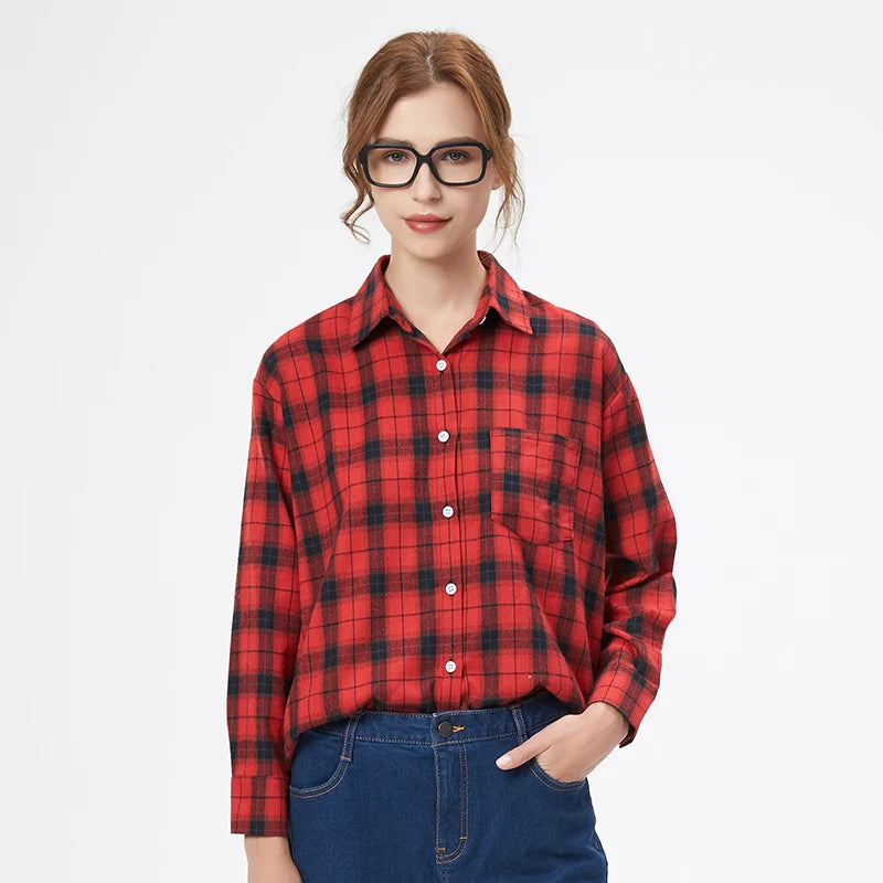 Women's Checked Collared Long Sleeve Shirt