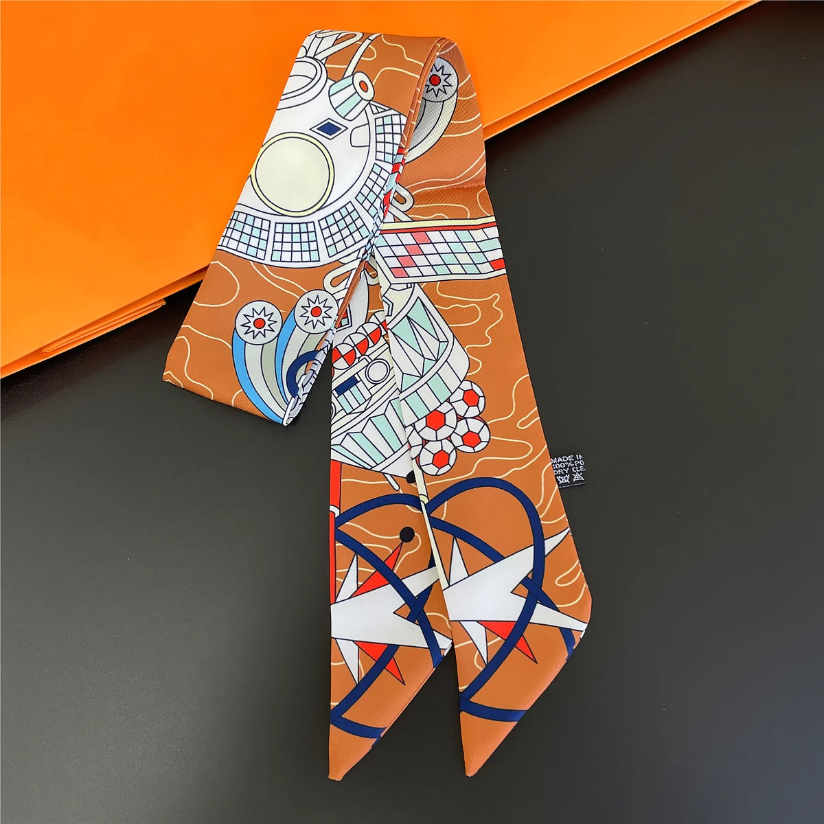 Colorful Printed Skinny Ribbon Scarf with Tie Ends