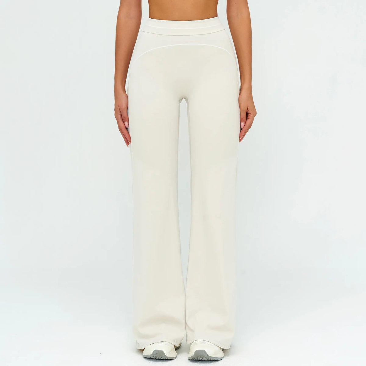 Women's High Waist Flared Workout Pants with Curved Contrast Seam Details