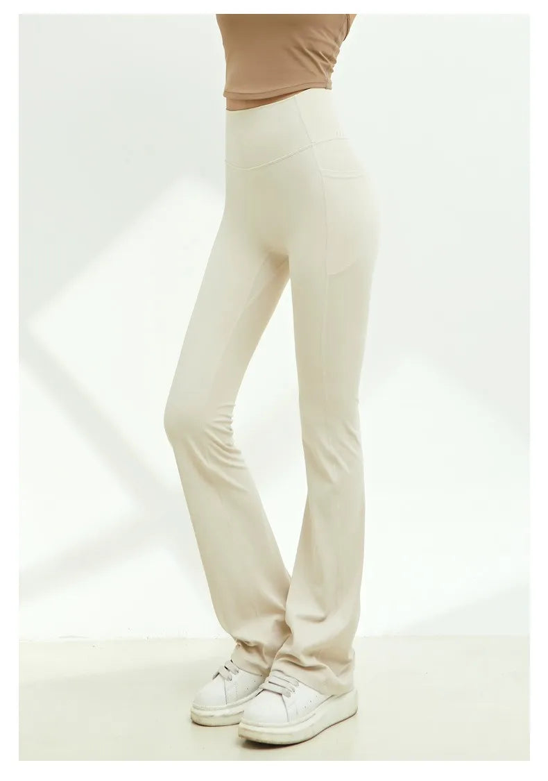 Women's High V Waist Nylon Blend Flared Workout Pants for Yoga