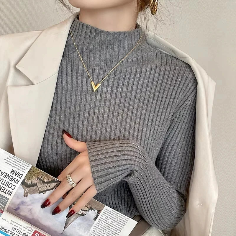 Women's Ribbed Mock Neck Long Sleeve Sweater Casual Knit Layer
