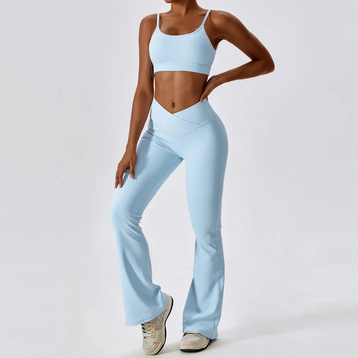 Women's Halter Bra And Flared Leggings Yoga Set