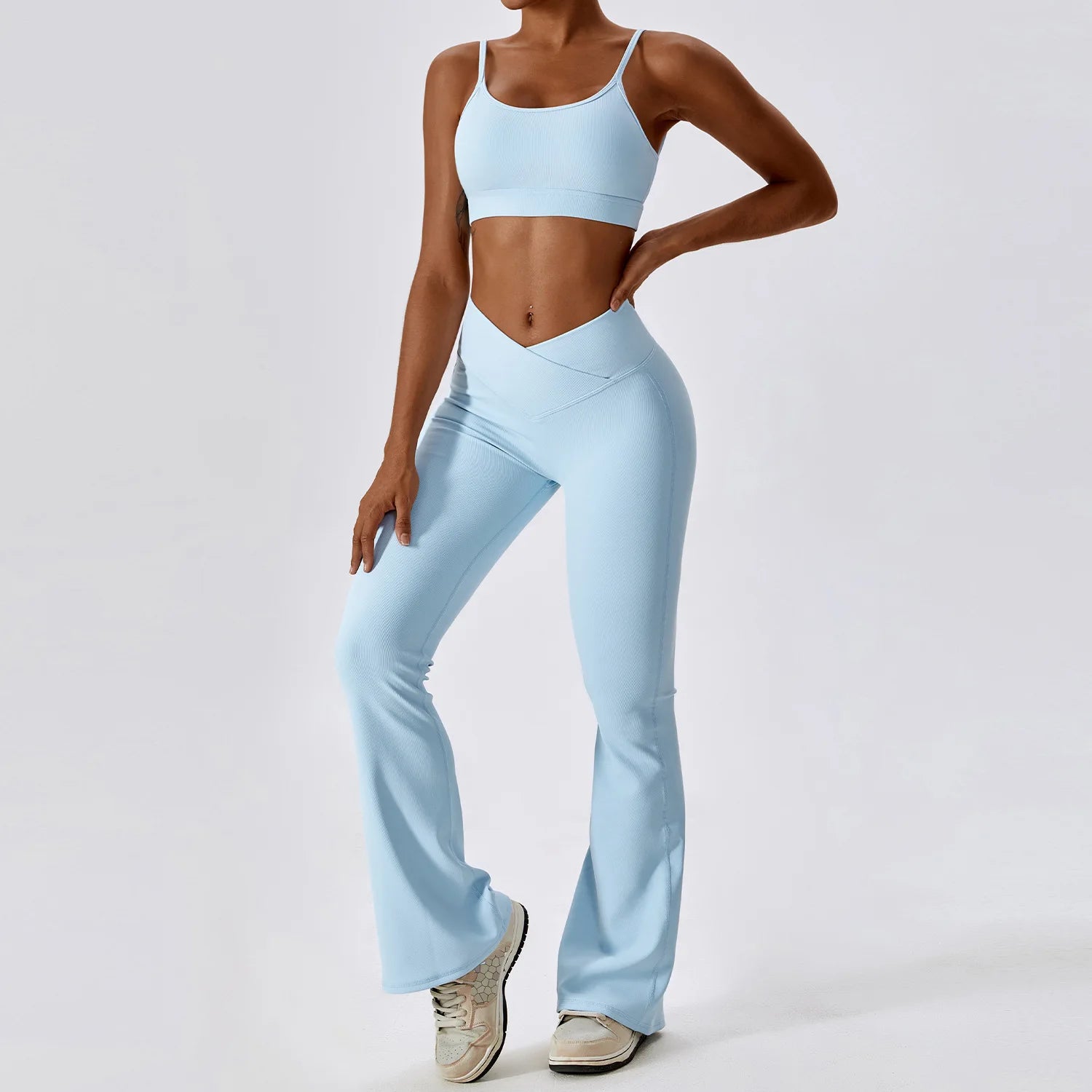 Women's Halter Bra And Flared Leggings Yoga Set